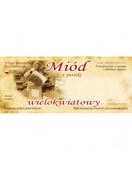ETYKIETY NA MI&Oacute;D WIELOKWIATOWY 116X50 &ndash; 100 SZT.