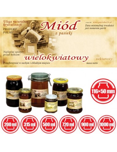 ETYKIETY NA MI&Oacute;D WIELOKWIATOWY 116X50 &ndash; 100 SZT.