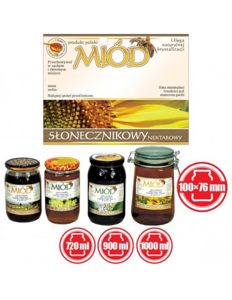 ETYKIETY NA MI&Oacute;D SŁONECZNIKOWY 100X76 &ndash; 100 SZT.