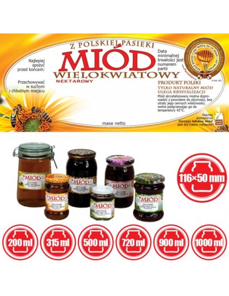 ETYKIETY NA MI&Oacute;D WIELOKWIATOWY 116X50 &ndash; 100 SZT.