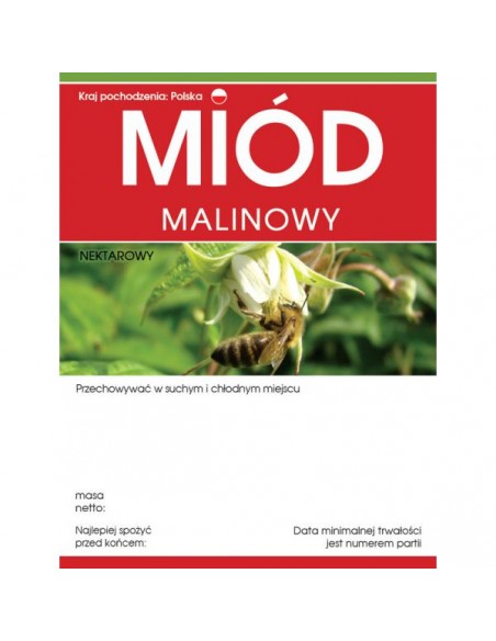 ETYKIETY NA MI&Oacute;D MALINOWY 100X76 &ndash; 100 SZT.