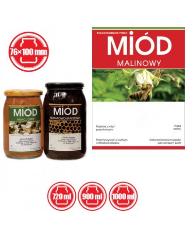 ETYKIETY NA MI&Oacute;D MALINOWY 100X76 &ndash; 100 SZT.