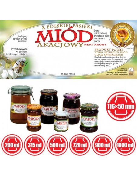ETYKIETY NA MI&Oacute;D AKACJOWY 116X50 &ndash; 100 SZT.