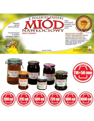 ETYKIETY NA MI&Oacute;D NAWŁOCIOWY 116X50 &ndash; 100 SZT.