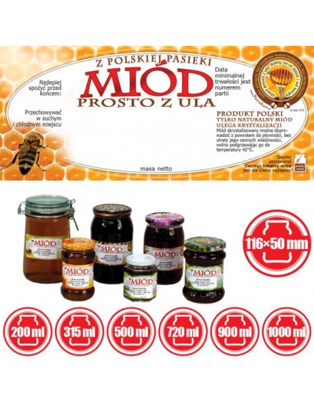 ETYKIETY NA MI&Oacute;D PROSTO Z ULA 116X50 &ndash; 100 SZT.