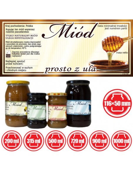 ETYKIETY NA MI&Oacute;D PROSTO Z ULA 116X50 &ndash; 100 SZT.