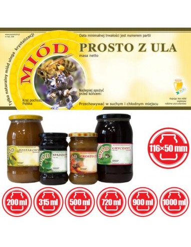 ETYKIETY NA MI&Oacute;D PROSTO Z ULA 116X50 &ndash; 100 SZT.