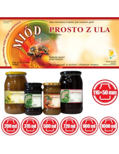 ETYKIETY NA MI&Oacute;D PROSTO Z ULA 116X50 &ndash; 100 SZT.