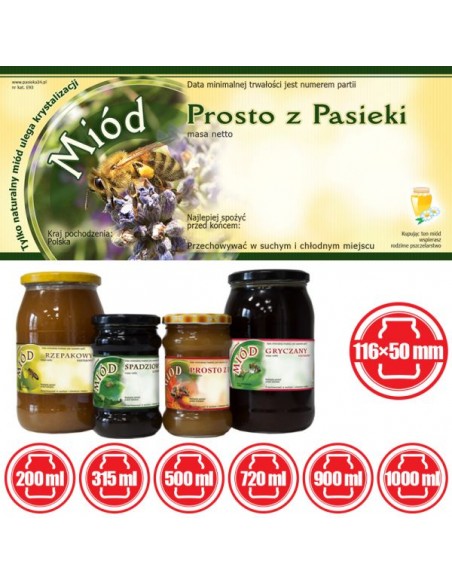 ETYKIETY NA MI&Oacute;D PROSTO Z PASIEKI 116X50 &ndash; 100 SZT.