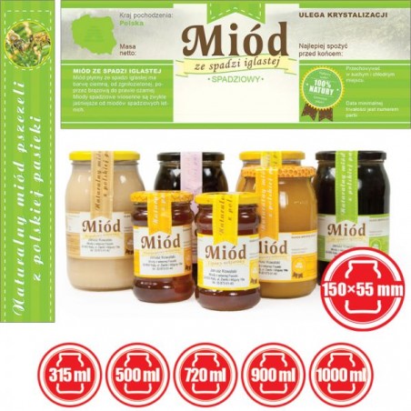 ETYKIETY Z BANDEROLĄ NA MIÓD ZE SPADZI IGLASTEJ – 100 SZT.