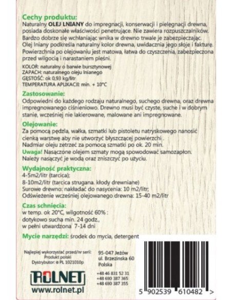 OLEJ LNIANY - IMPREGNAT DO ULI DREWNIANYCH - 5L