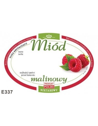 ETYKIETY OWALNE NA MI&Oacute;D MALINOWY 92X60 &ndash; 100 SZT.