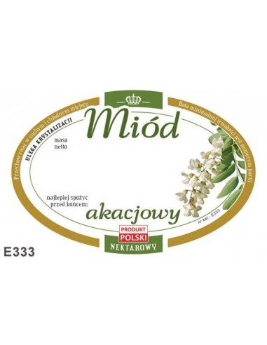 ETYKIETY OWALNE NA MI&Oacute;D AKACJOWY 92X60 &ndash; 100 SZT.