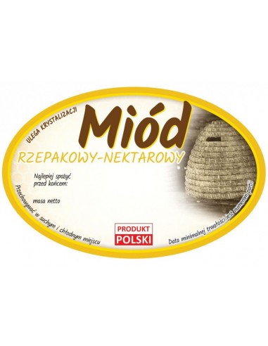 ETYKIETY OWALNE NA MI&Oacute;D RZEPAKOWY 92X60 &ndash; 100 SZT.