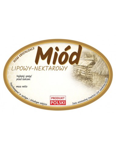 ETYKIETY OWALNE NA MI&Oacute;D LIPOWY 92X60 &ndash; 100 SZT.