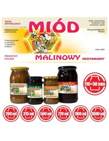 ETYKIETY NA MI&Oacute;D MALINOWY 116X50 &ndash; 100 SZT.