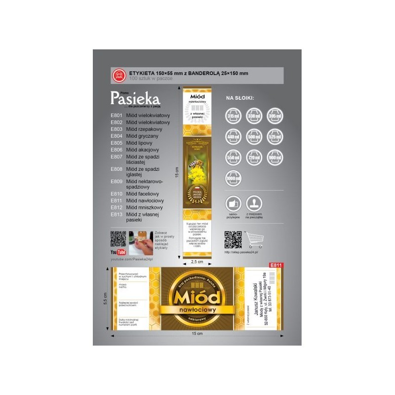 ETYKIETY Z BANDEROLĄ NA MI&Oacute;D NAWŁOCIOWY &ndash; 100 SZT.