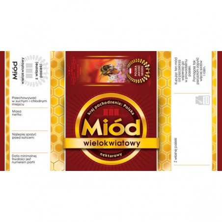 ETYKIETY Z BANDEROLĄ NA MI&Oacute;D WIELOKWIATOWY &ndash; 100 SZT.