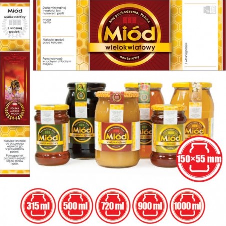 ETYKIETY Z BANDEROLĄ NA MI&Oacute;D WIELOKWIATOWY &ndash; 100 SZT.